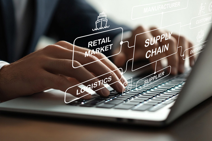 Supply Chain and Logistics Digital Diagrams and Concepts on Laptop Screen representing T2P Recruitment Specialists in supply Chain Management